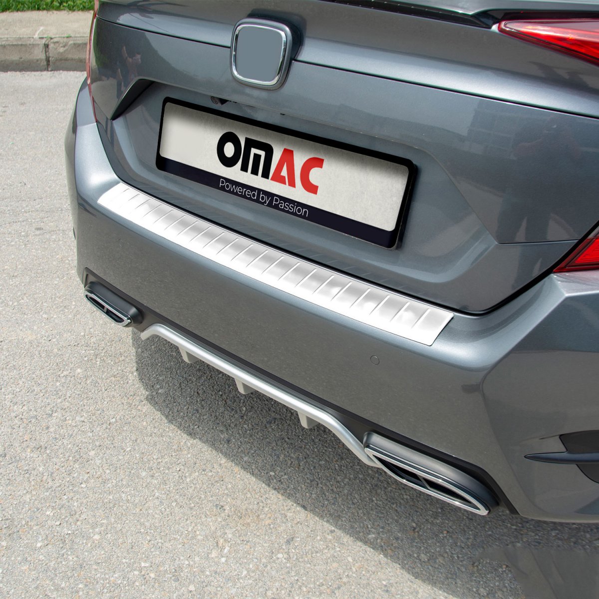 Honda Civic Rear Bumper Sill Cover - Omac - S.Steel - Gloss Silver - 2016